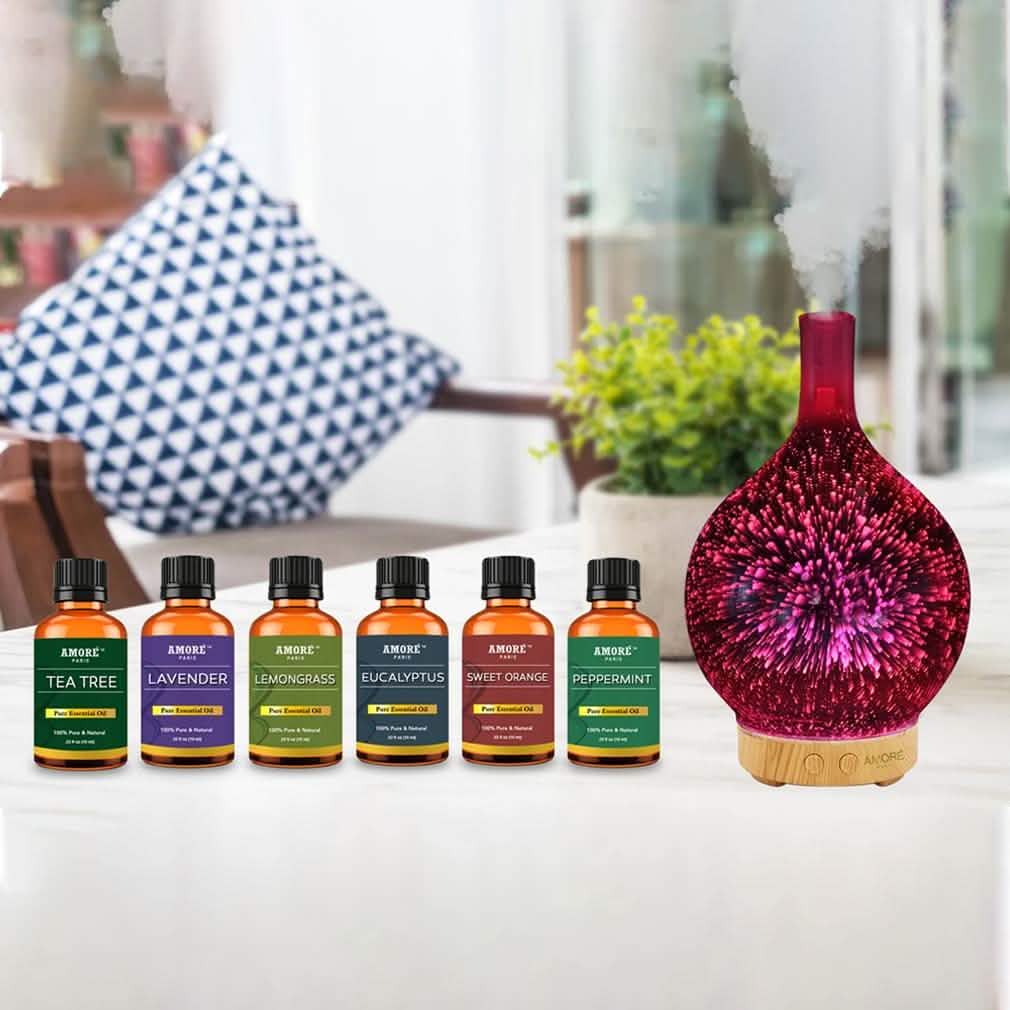 7-Piece: 3D Changing Led Lights Aromatherapy Essential Oil Diffuser with Essential Oils