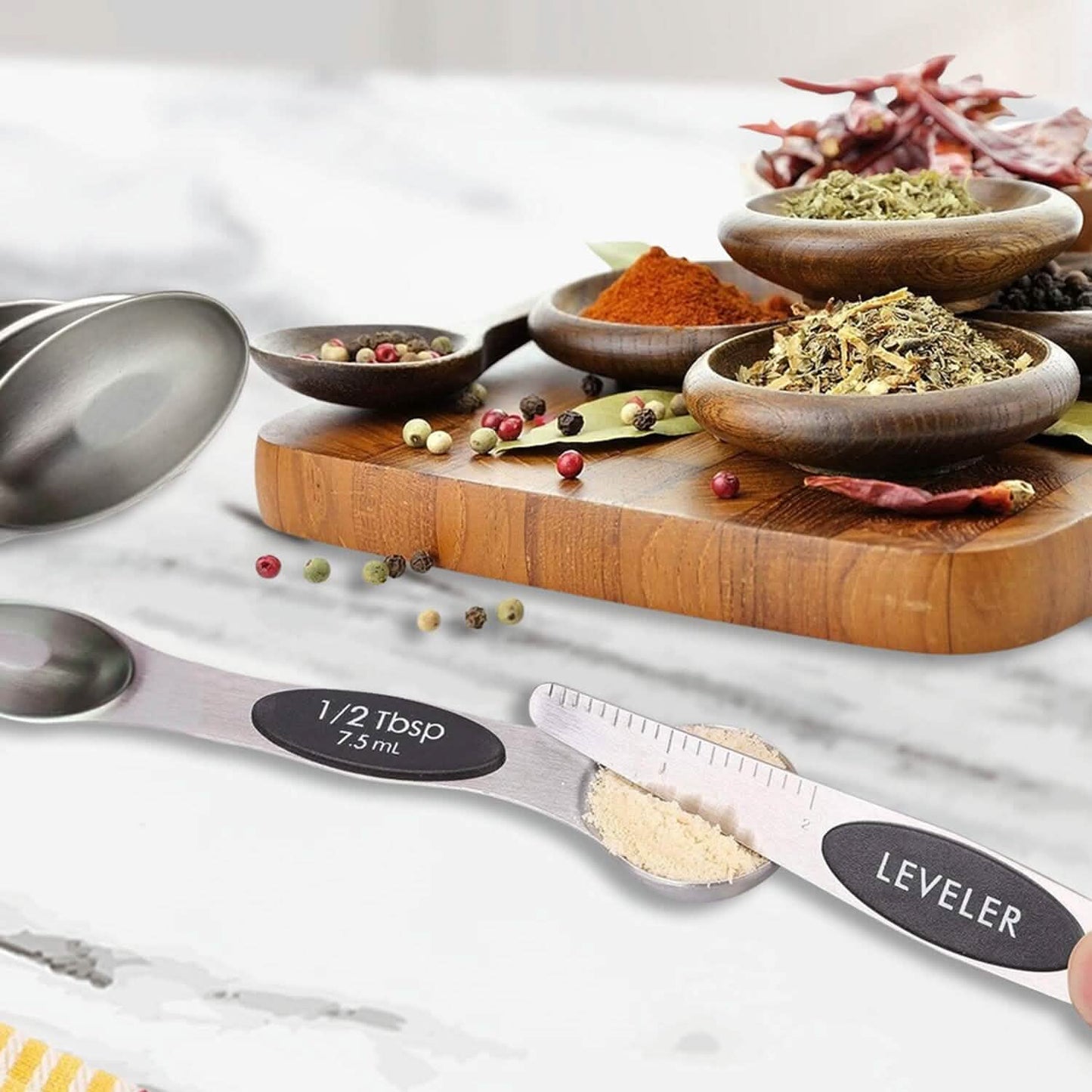7-Piece: Double Sided Stackable Magnetic Measuring Spoons Set with Leveler