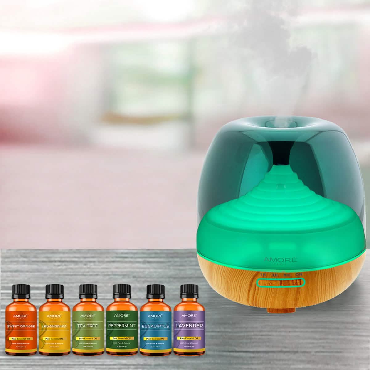 7-Piece: Premium Ultrasonic Aromatherapy Cool Mist Humidifier Diffuser with Essential Oil Gift Set