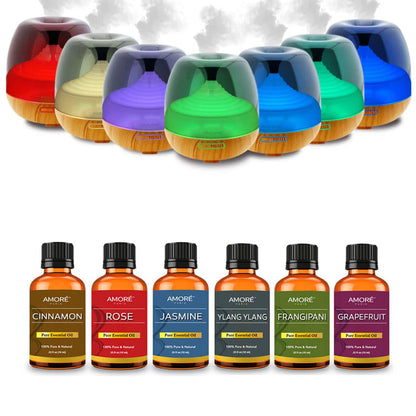 7-Piece: Premium Ultrasonic Aromatherapy Cool Mist Humidifier Diffuser with Essential Oil Gift Set