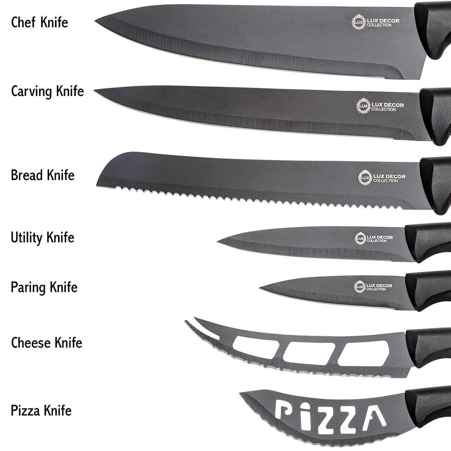 7-Piece Set: Chef Knife, Bread, Carving, Utility, Pairing, Cheese, Pizza