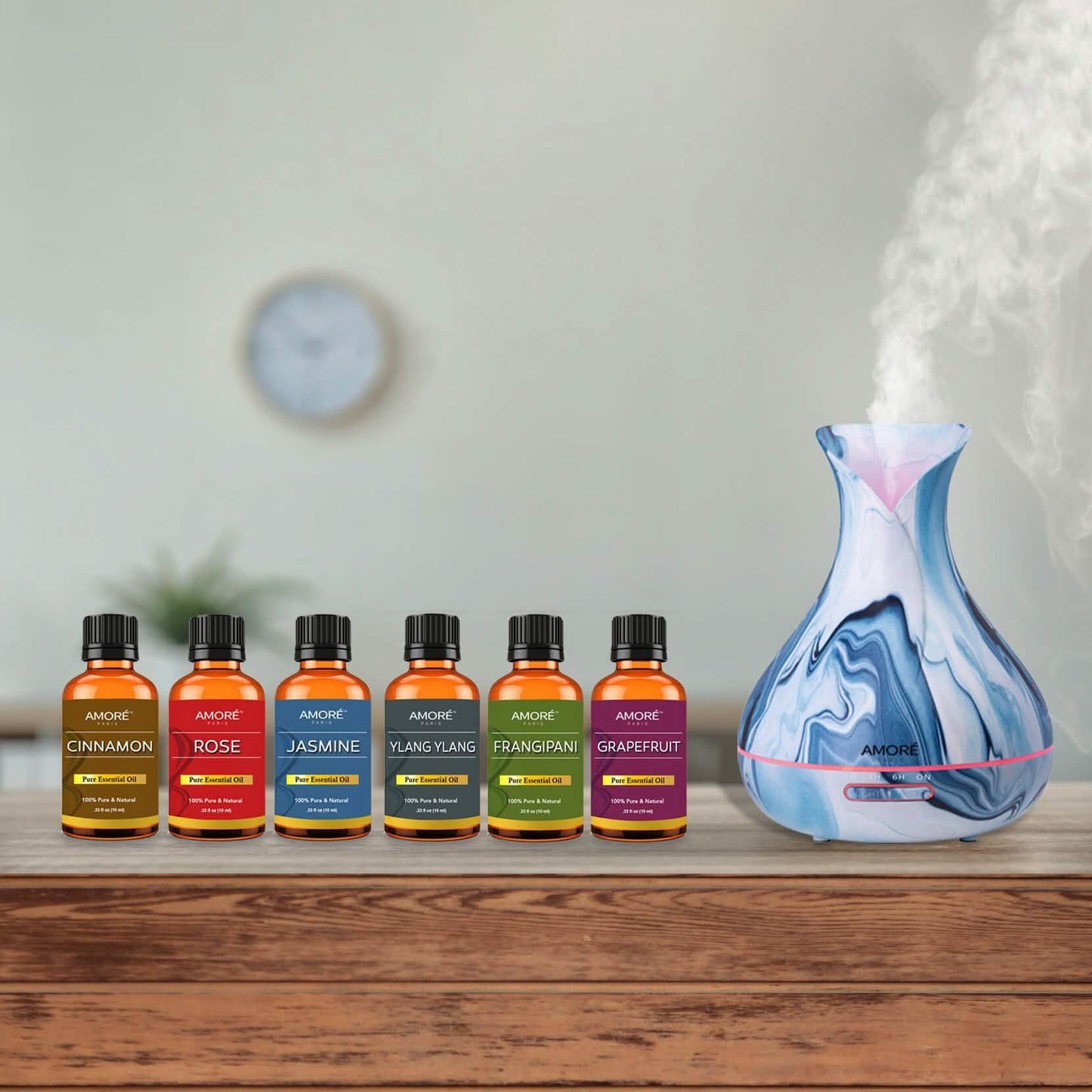 7-Piece Set: Hydro Dipped Ultrasonic Aromatherapy Diffuser With Essential Oil Gift Set
