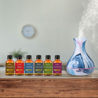 7-Piece Set: Hydro Dipped Ultrasonic Aromatherapy Diffuser With Essential Oil Gift Set