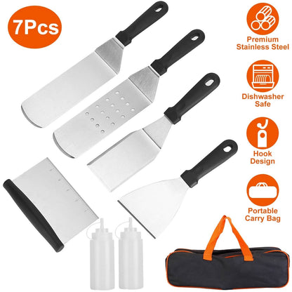 7-Piece Set: Stainless Steel BBQ Grilling Utensil Tools