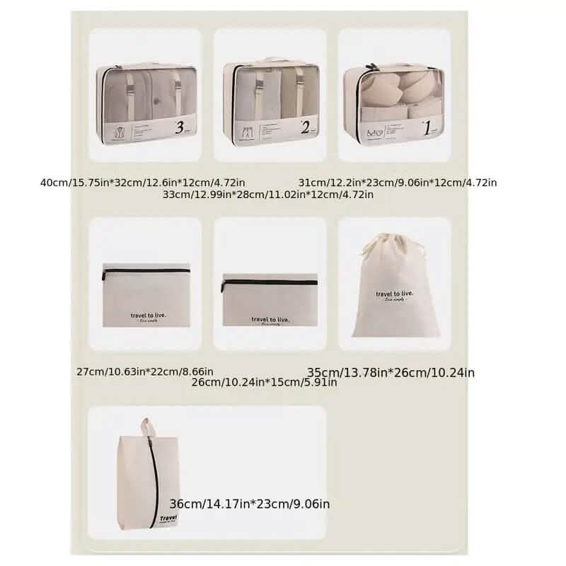 7-Piece: Travel Packaging Cube Bags