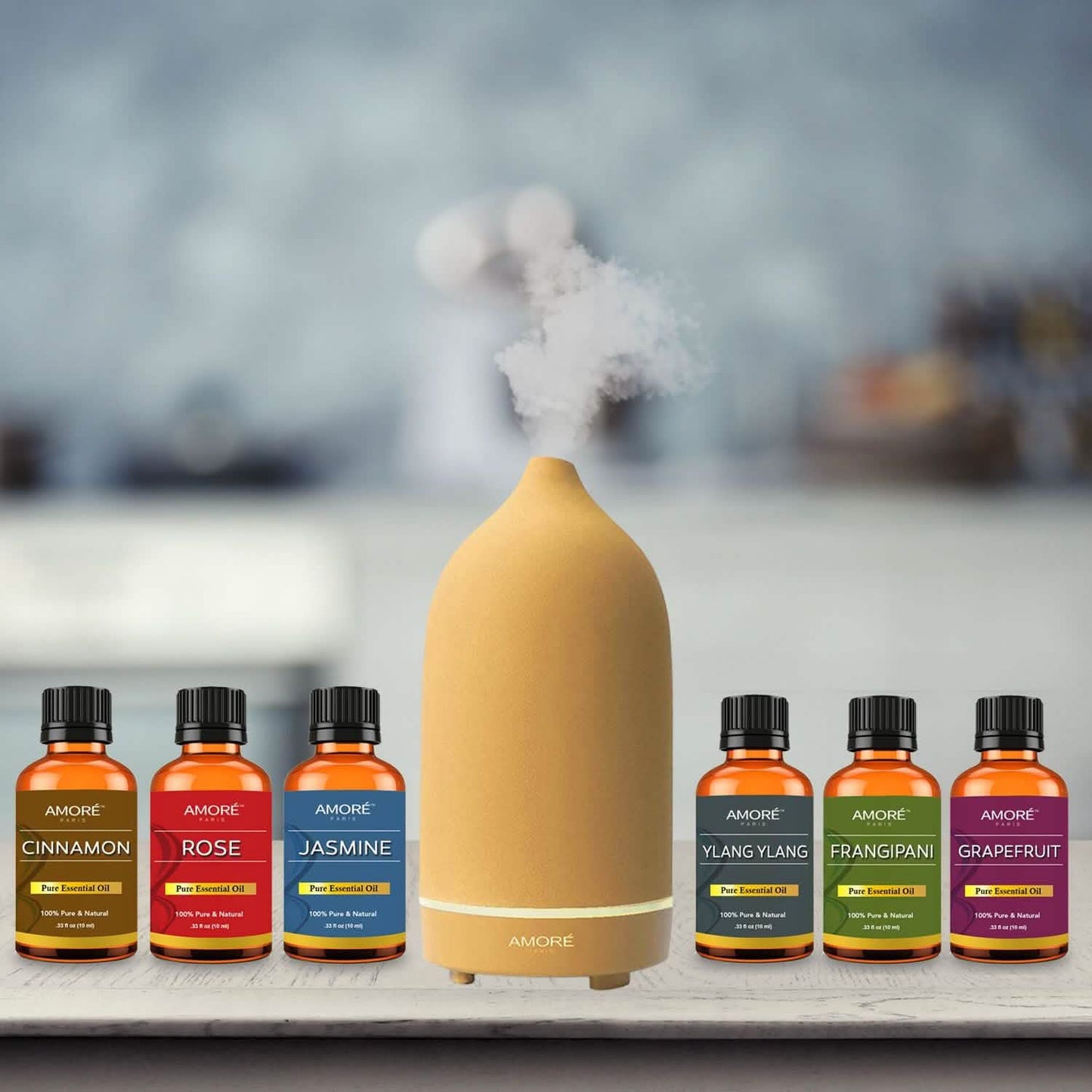 7-Piece: Ultrasonic Aromatherapy Essential Oil Diffuser with Essential Oils
