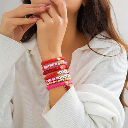 7-Pieces: Fashionable Cute Cartoon Love Heart Charms Pendant Bracelets