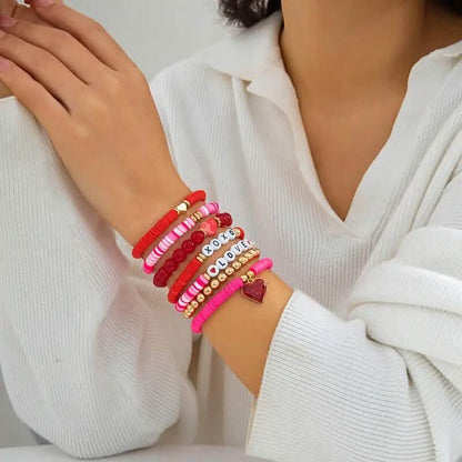 7-Pieces: Fashionable Cute Cartoon Love Heart Charms Pendant Bracelets
