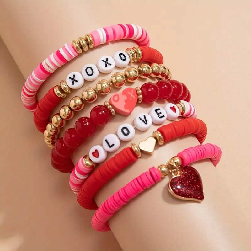 7-Pieces: Fashionable Cute Cartoon Love Heart Charms Pendant Bracelets