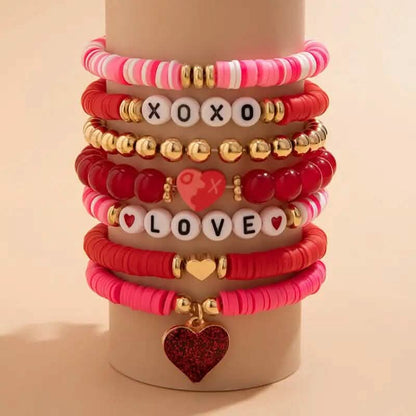 7-Pieces: Fashionable Cute Cartoon Love Heart Charms Pendant Bracelets