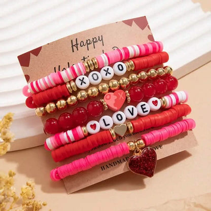 7-Pieces: Fashionable Cute Cartoon Love Heart Charms Pendant Bracelets