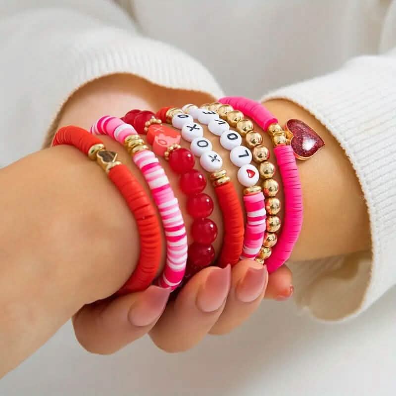 7-Pieces: Fashionable Cute Cartoon Love Heart Charms Pendant Bracelets