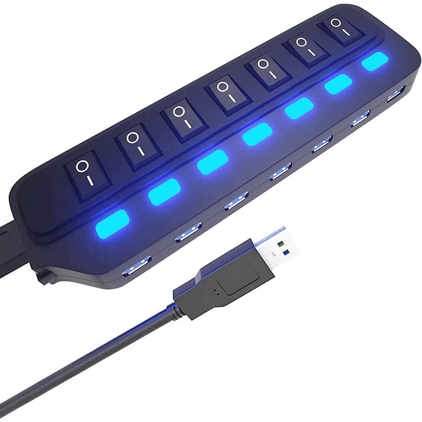 7 Port USB Data Hub 3.0 with Individual On/Off Switches and Lights