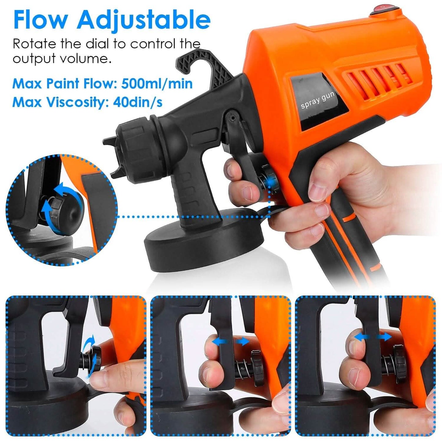 700W Electric Paint Sprayer Handheld with 3 Spray Patterns 800ml