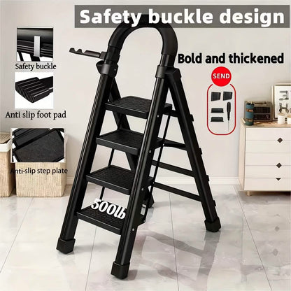 Folding 3/4-Step Ladder – Portable Steel Step Stool, Anti-Slip