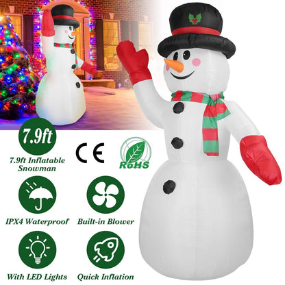 7.9ft Christmas Inflatable Giant Snowman Blow Up with LED Lights Hat Scarf