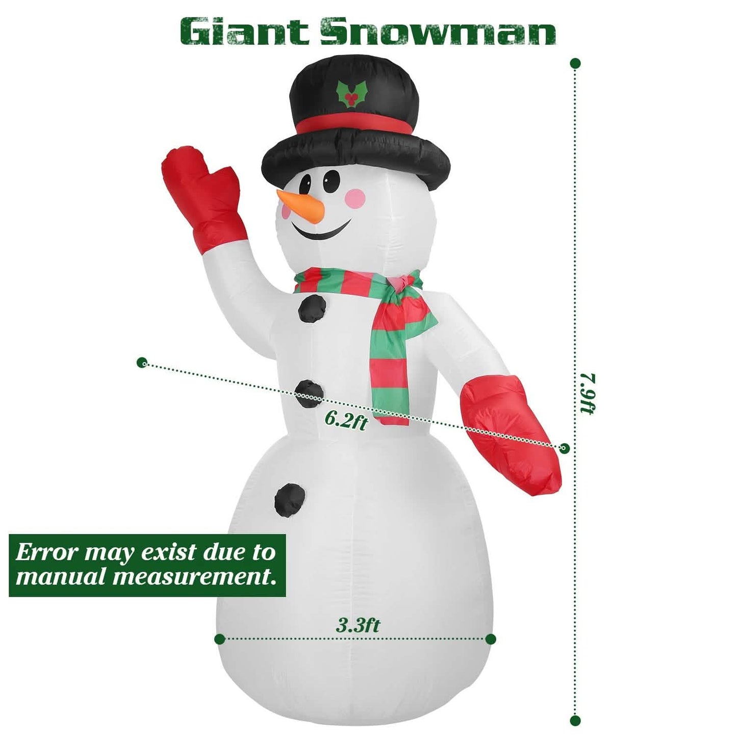 7.9ft Christmas Inflatable Giant Snowman Blow Up with LED Lights Hat Scarf