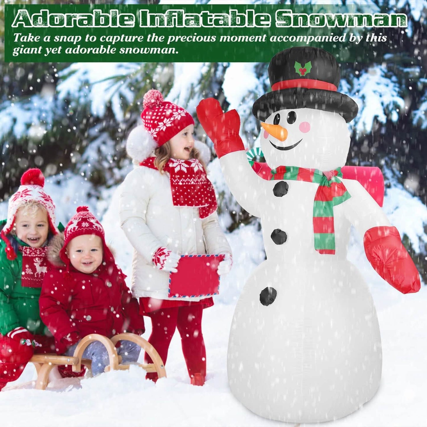 7.9ft Christmas Inflatable Giant Snowman Blow Up with LED Lights Hat Scarf