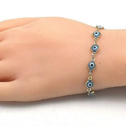 8" Gold Filled Evil Eye Light Blue Bracelet