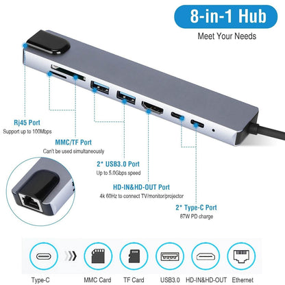 8-in-1 USB Hub Adapter with Ethernet
