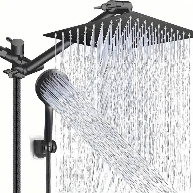 8-Inch High Pressure Showerhead with 11-Inch Adjustable Extension Arm