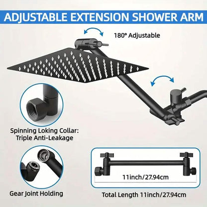8-Inch High Pressure Showerhead with 11-Inch Adjustable Extension Arm