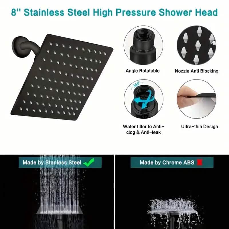 8-Inch High Pressure Showerhead with 11-Inch Adjustable Extension Arm