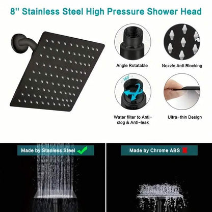 8-Inch High Pressure Showerhead with 11-Inch Adjustable Extension Arm