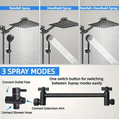 8-Inch High Pressure Showerhead with 11-Inch Adjustable Extension Arm