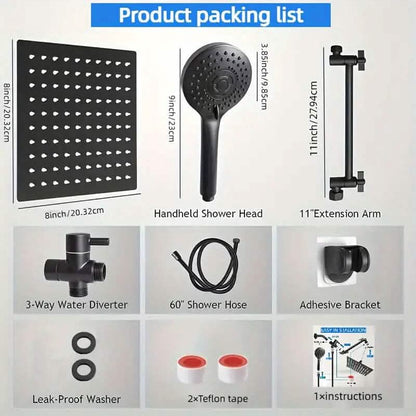 8-Inch High Pressure Showerhead with 11-Inch Adjustable Extension Arm