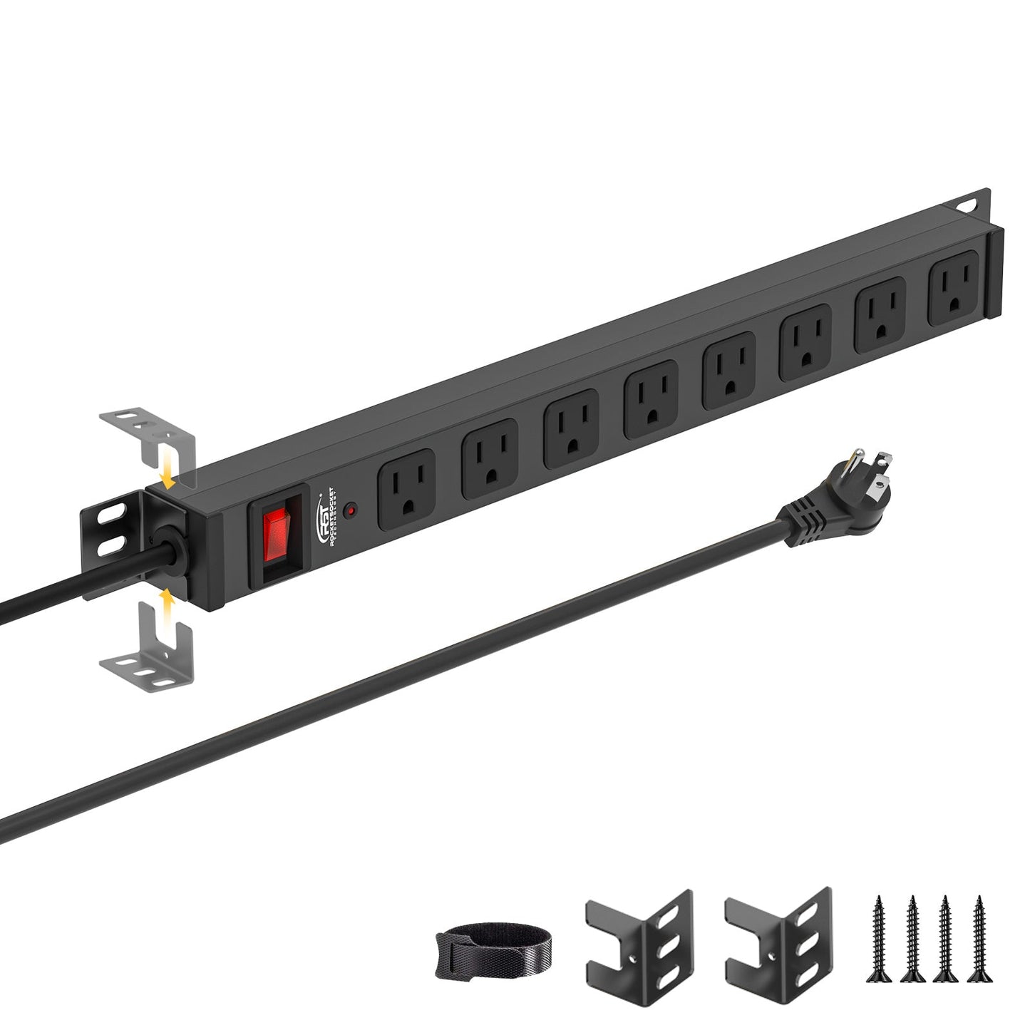 CRST 8-Outlet Mountable Metal Power Strip | 4-Way Bracket Mount, 2100J