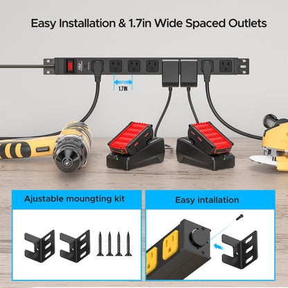CRST 8-Outlet Mountable Metal Power Strip | 4-Way Bracket Mount, 2100J