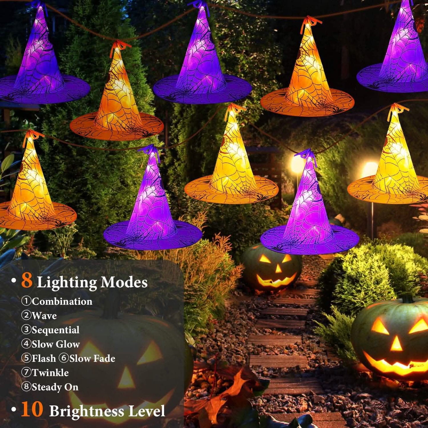 8-Pack: 13ft Witch Hat Hanging String LED Light