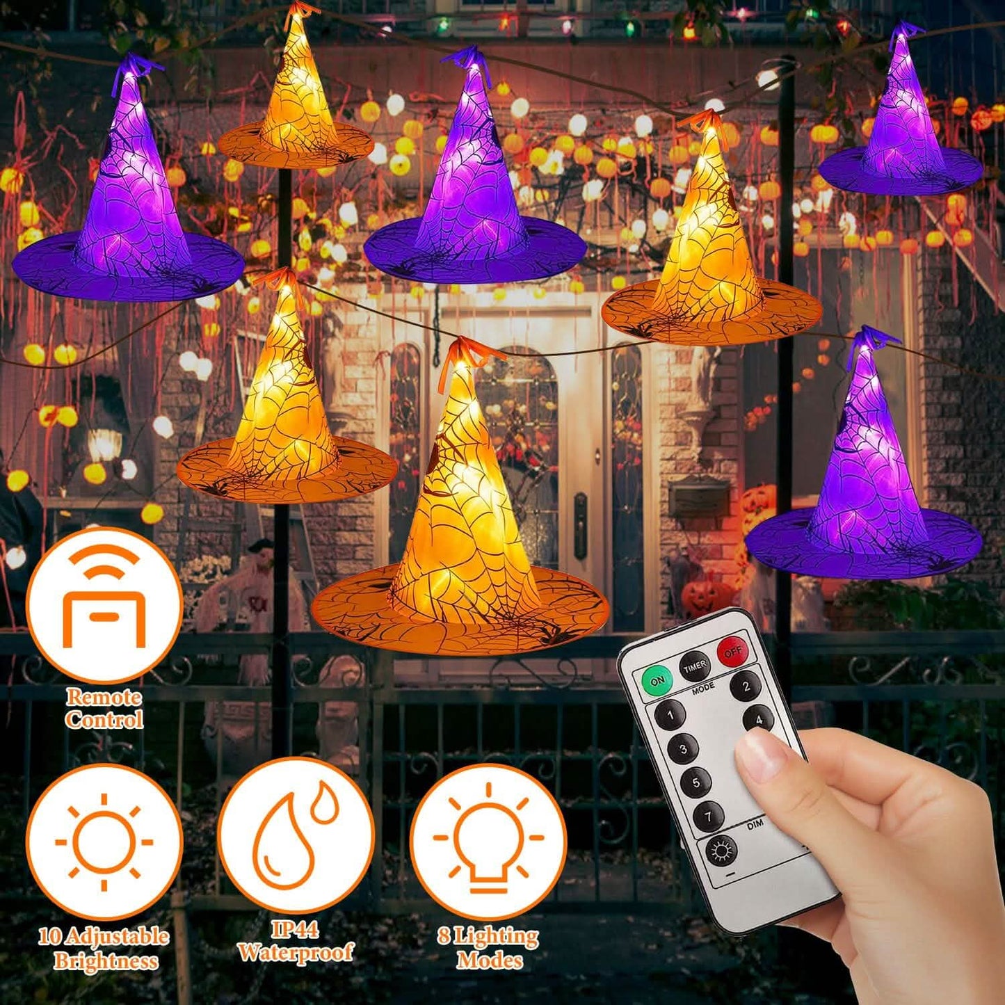 8-Pack: 13ft Witch Hat Hanging String LED Light