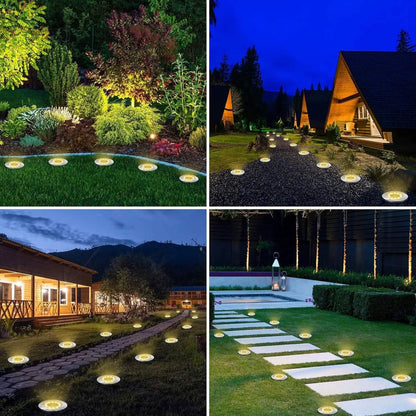 8-Pack: 8 LED Solar Disk Lights Waterproof Garden In-ground Pathway Lights