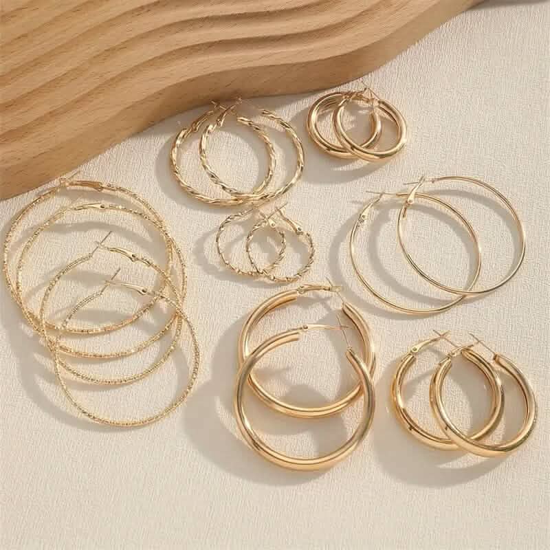 8-Pairs: Alloy Hoop Earrings Set