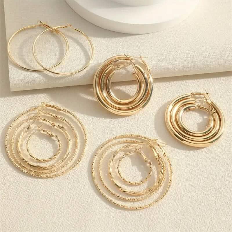8-Pairs: Alloy Hoop Earrings Set