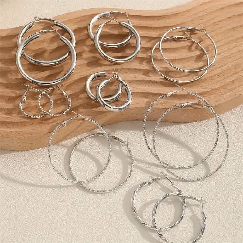 8-Pairs: Alloy Hoop Earrings Set
