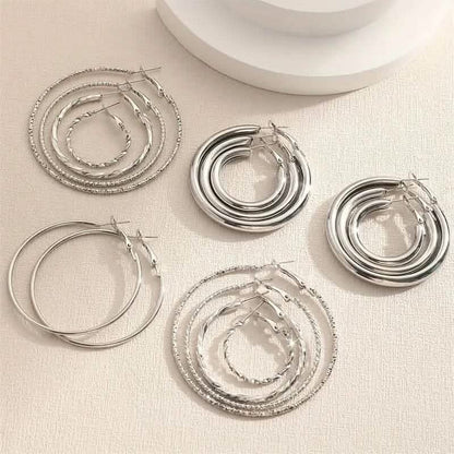 8-Pairs: Alloy Hoop Earrings Set