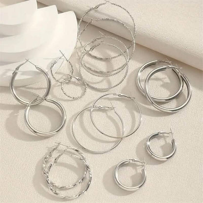 8-Pairs: Alloy Hoop Earrings Set