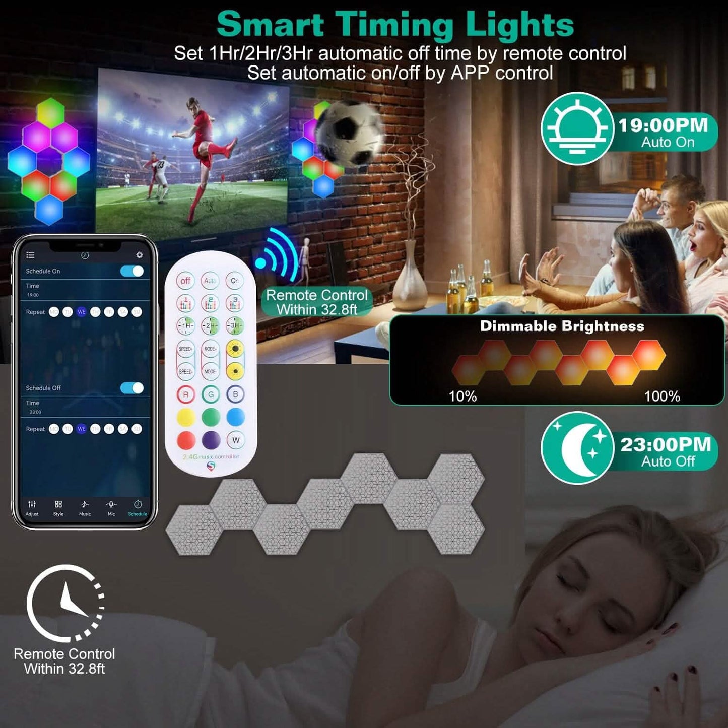 8-Piece: Hexagon Light Panels RGBW Colorful Splicing Wall Lamps