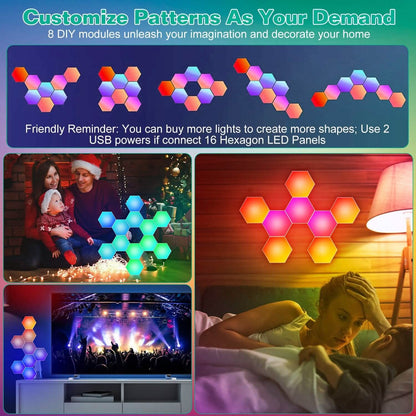 8-Piece: Hexagon Light Panels RGBW Colorful Splicing Wall Lamps