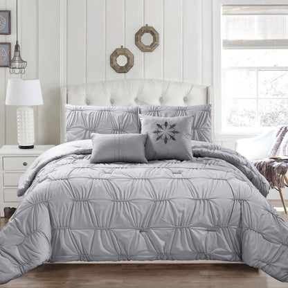 8-Piece Set: Solid Ruching Pintucked Oversized Comforter Set