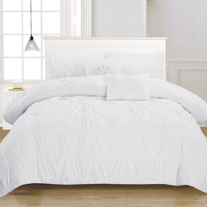 8-Piece Set: Solid Ruching Pintucked Oversized Comforter Set