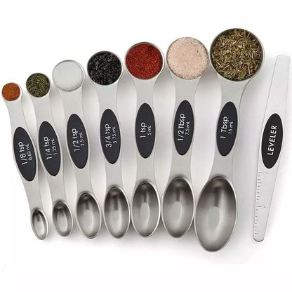 8-Piece: Stainless Steel Magnetic Measuring Spoons Set