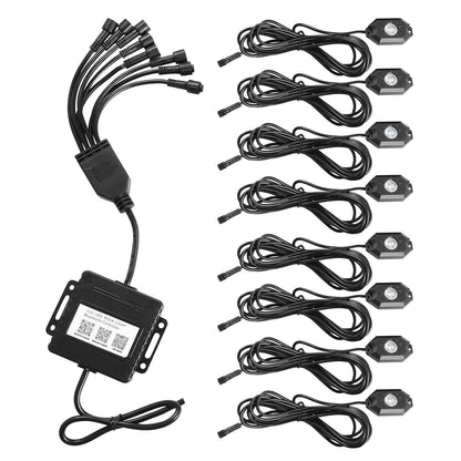 8-Pieces: Auto RGB LED Rock Light Kit