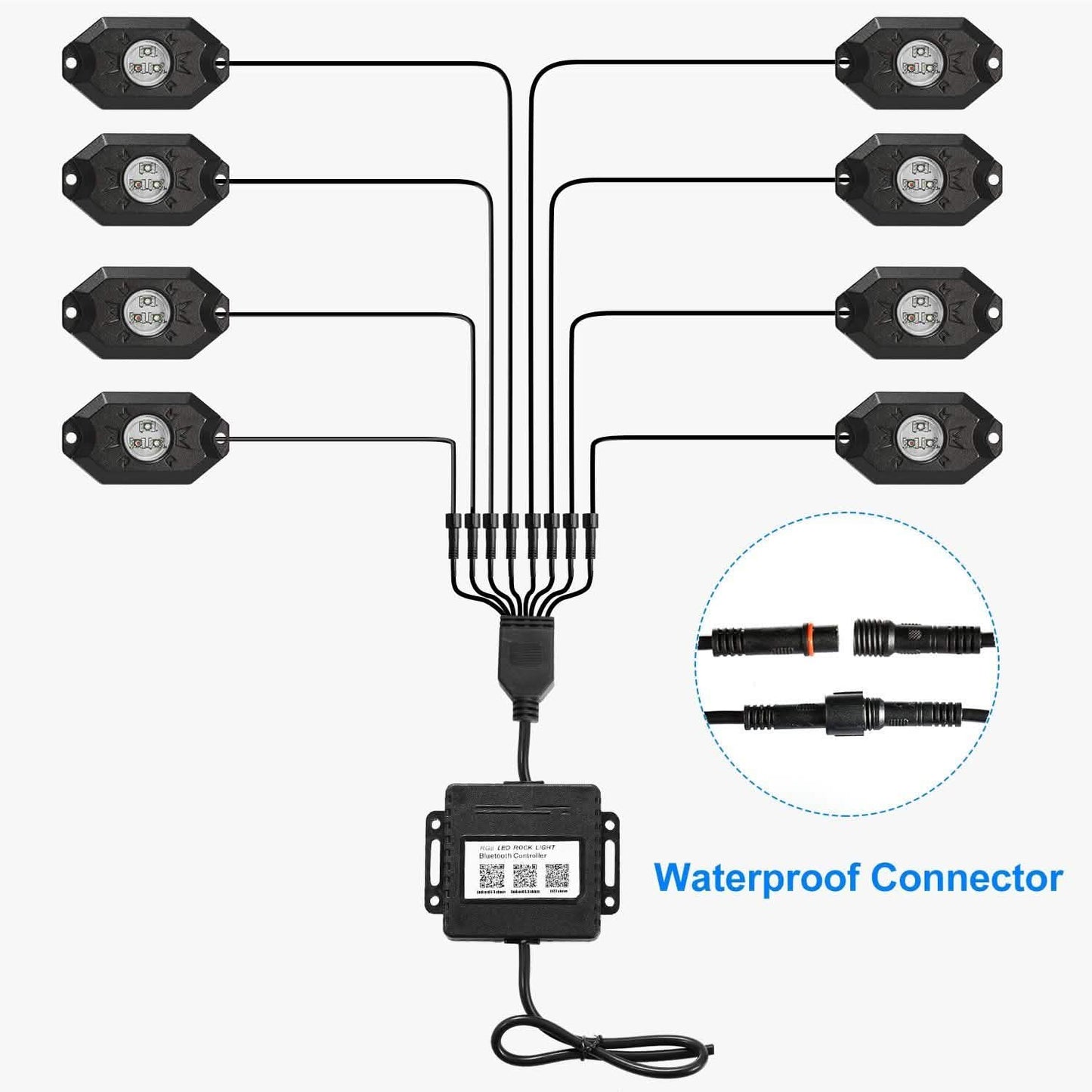 8-Pieces: Auto RGB LED Rock Light Kit