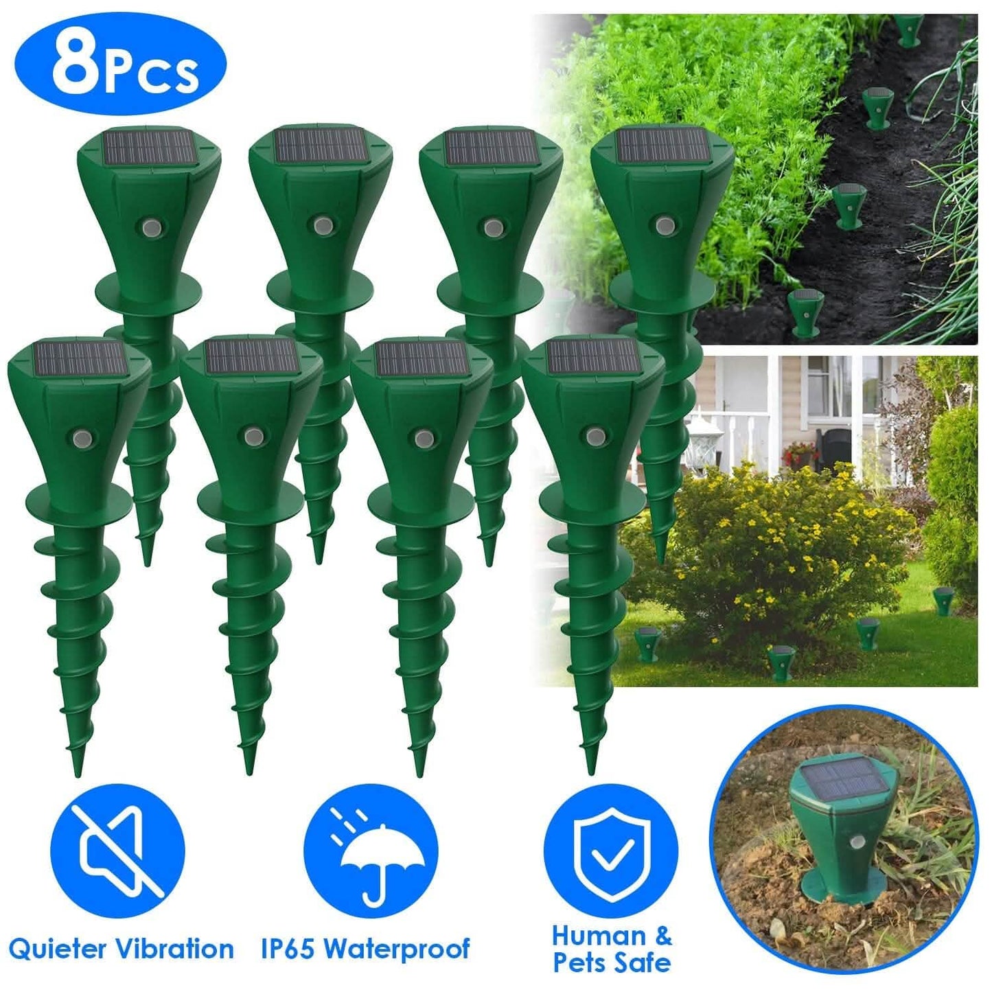 8-Pieces: Solar Powered Repellent Waterproof Solar Vibration Stake