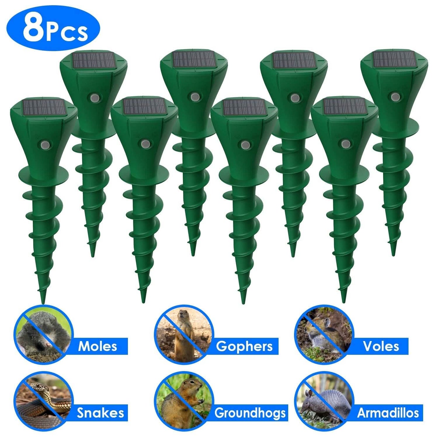 8-Pieces: Solar Powered Repellent Waterproof Solar Vibration Stake