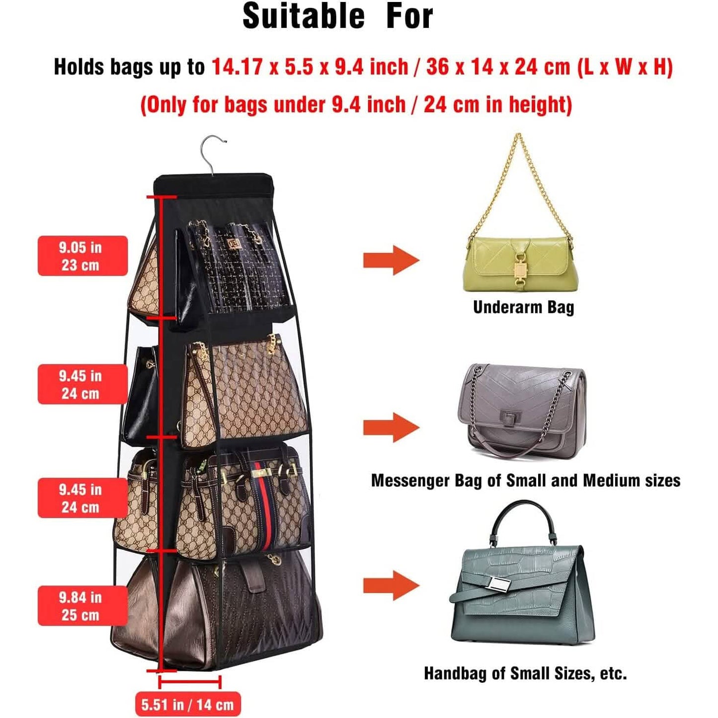 8 Pocket Hanging Purse Organizer Handbag Storage Hanger